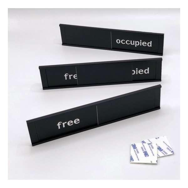 Schuifbordje Free - Occupied - 255 mm x 57 mm - Bevestiging twee 3M dubbelzijdige stickers - Promessa-Design.