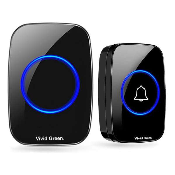 Vivid Green Draadloze Deurbel - Deur Bel - Deurbellen - Wireless Doorbell - IP44 Waterdicht - Draadloos met Ontvanger - Zwart