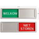 Welkom - Niet Storen Schuifbordje - Hoge Kwaliteit - Aluminium Look - 17,5 cm x 5 cm x 0,6 cm - Promessa Design Schuifborden.