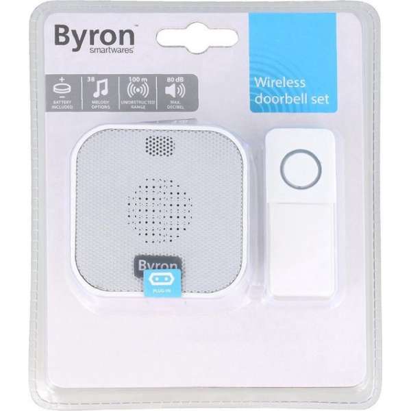 Byron Wireless Doorbell Set Wit - Werkt op batterij - Draadloos -