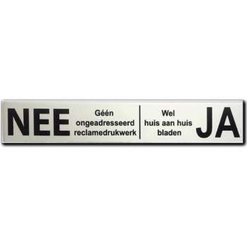 NEE JA sticker - Brievenbussticker Nee Ja aluminium zwart - 150 mm x 25 mm x 0,5 mm - Promessa-Design.