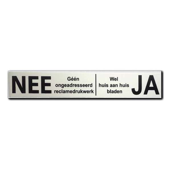 NEE JA sticker - Brievenbussticker Nee Ja aluminium zwart - 150 mm x 25 mm x 0,5 mm - Promessa-Design.