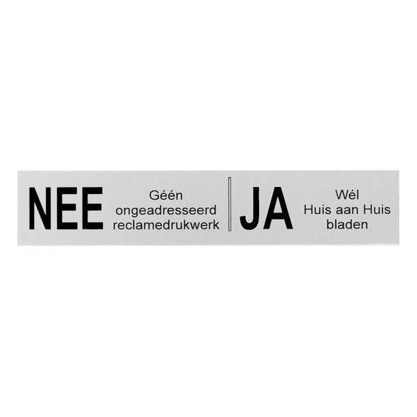 NEE JA sticker brievenbus aluminium zwart - 125 mm x 25 mm x 0,5 mm - Bevestiging 3M plakstrip