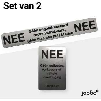 Nee nee sticker - Geen reclame sticker - Nee geen collectes verkopers sticker - Set van 2 - Rvs afwerking - Zelfklevend