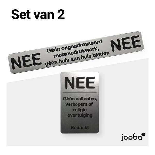 Nee nee sticker - Geen reclame sticker - Nee geen collectes verkopers sticker - Set van 2 - Rvs afwerking - Zelfklevend