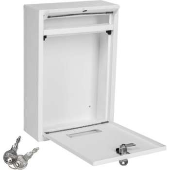 Brievenbus met Sleutelslot en Naambordje - RVS - Wit - 22x9x32cm - Incl 2 sleutels