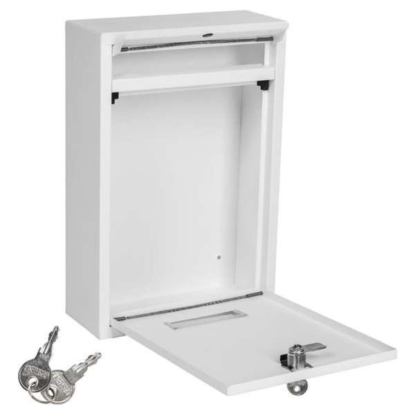 Brievenbus met Sleutelslot en Naambordje - RVS - Wit - 22x9x32cm - Incl 2 sleutels