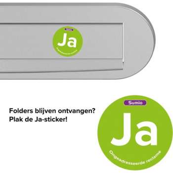 Ja Ongeadresseerde reclame Brievenbus sticker 3 x 3 cm