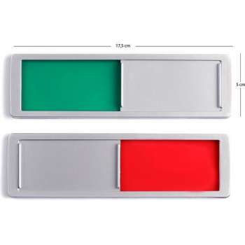 Vrij - Bezet Schuifbordje zonder tekst - Groen / Rood - Aluminium Look - 17,5 cm x 5 cm x 0,6 cm - Promessa Design.