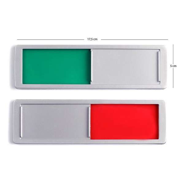 Vrij - Bezet Schuifbordje zonder tekst - Groen / Rood - Aluminium Look - 17,5 cm x 5 cm x 0,6 cm - Promessa Design.