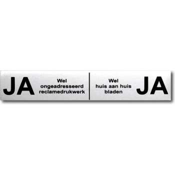 Ja Ja brievenbus sticker Aluminium Zwarte tekst - LET OP 10 cm x 1,8 cm -  Ja Ja sticker wel reclame.