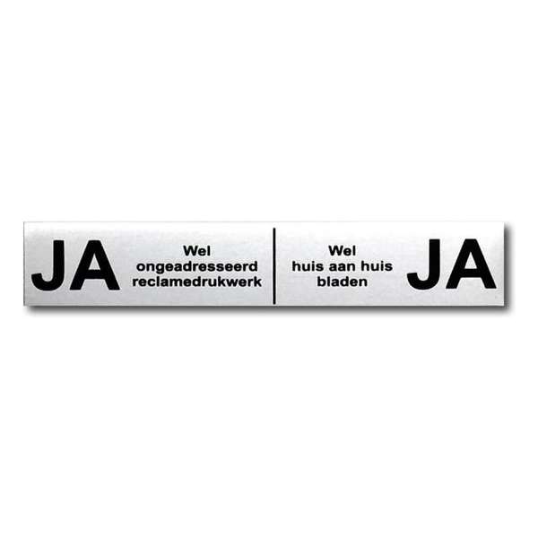 Ja Ja brievenbus sticker Aluminium Zwarte tekst - LET OP 10 cm x 1,8 cm -  Ja Ja sticker wel reclame.