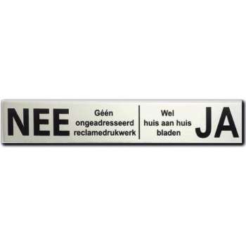 NEE JA sticker brievenbus Aluminium Zwart - Klein Formaat - LET OP 100 mm x 18 mm x 0,5 mm - Promessa-Design.