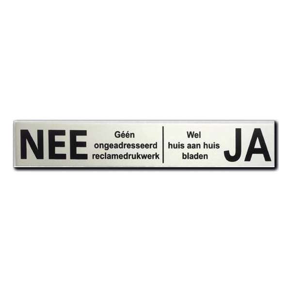 NEE JA sticker brievenbus Aluminium Zwart - Klein Formaat - LET OP 100 mm x 18 mm x 0,5 mm - Promessa-Design.