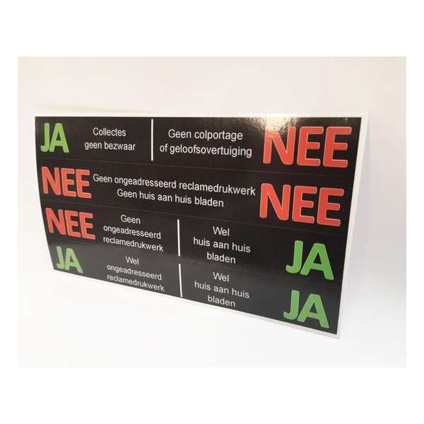 Brievenbus stickers - JA/NEE - NEE/NEE - NEE/JA - JA/JA sticker - Zwarte Brievenbussticker - combinatie van de ja/nee stickers