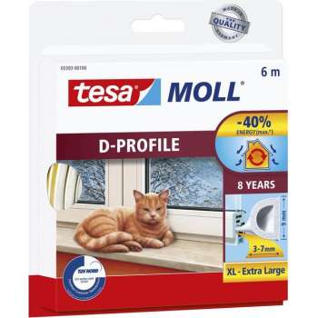 Tesa Moll tochtstrip 05393 D profiel - 9mmx6m wit