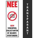 Sticker geen verkopers en collectanten - Geen deurverkoop Sticker Transparant- Anti Colportage - Deur aan Deur verkoop