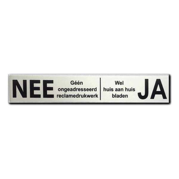 NEE JA Sticker Brievenbus - Brievenbussticker nee ja aluminium bordje zwart - 150 mm x 25 mm x 0,5 mm - Promessa-Design.