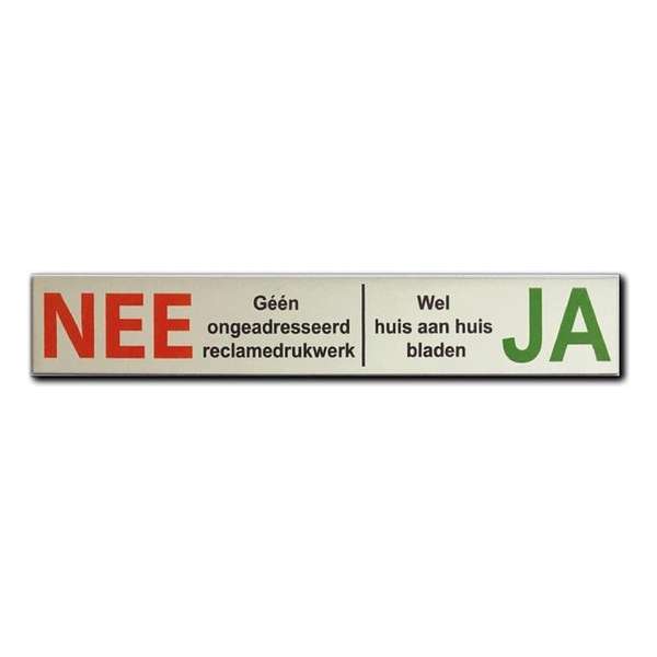 Brievenbussticker Nee Ja - Sticker Nee Ja brievenbus aluminium - LET OP 10 cm x 1,8 cm - KLEIN FORMAAT - Promessa-Design.