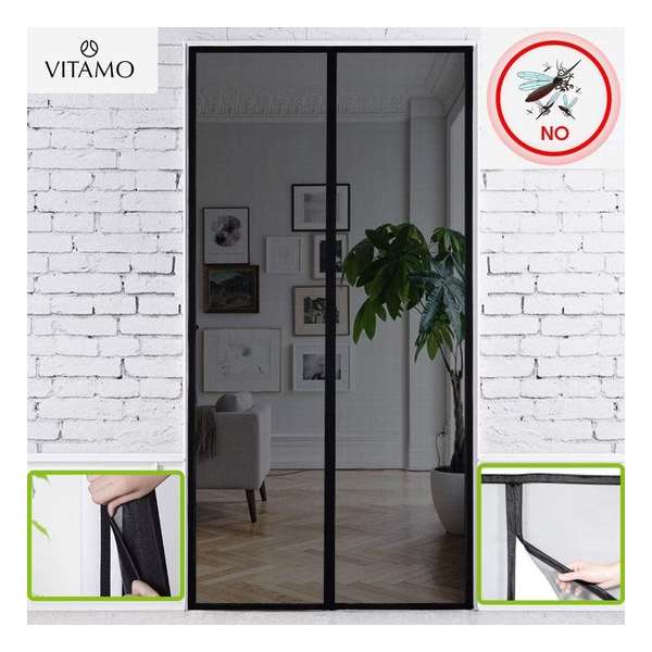 VITAMO Magnetisch Vliegengordijn - Premium Glasvezel Horgordijn - Deurhor - Deurgordijn - 210 x 101 cm - Zwart