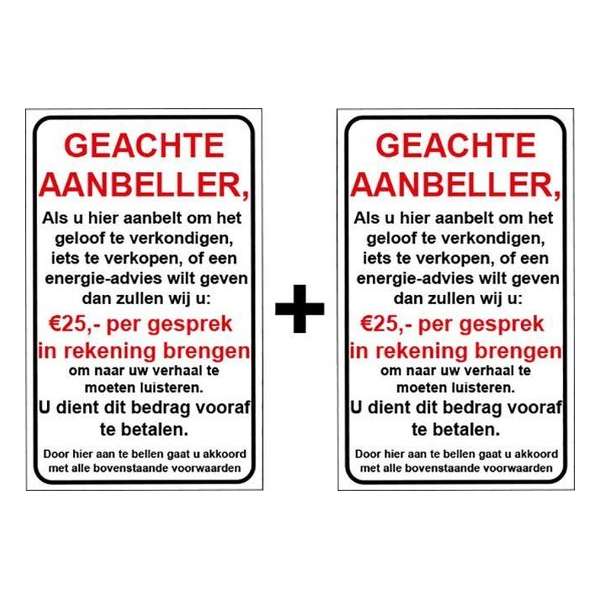 Brievenbussticker - Geachte aanbeller vijfentwintig euro - Nee geen verkoop aan de deur - Promessa-Design.