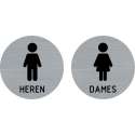 Set van 2 deurbordjes - toiletbord - damestoilet - herentoilet - bordje - dames - heren - rond met RVS look