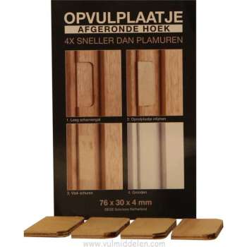 Opvulplaatjes 4 stuks voor  deurscharnier gaten afgeronde hoek 76x30x4