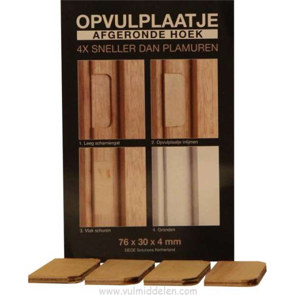 Opvulplaatjes 4 stuks voor  deurscharnier gaten afgeronde hoek 76x30x4