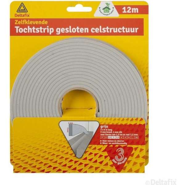 Tochtstrip Gesloten Structuur 12 M 9 mm Grijs