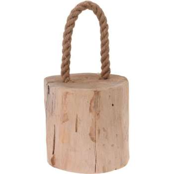 1x Deurstopper teak met draagtouw 19 cm - Huishouden - Woonaccessoires/benodigdheden - Deurstoppers/raamstoppers van hout