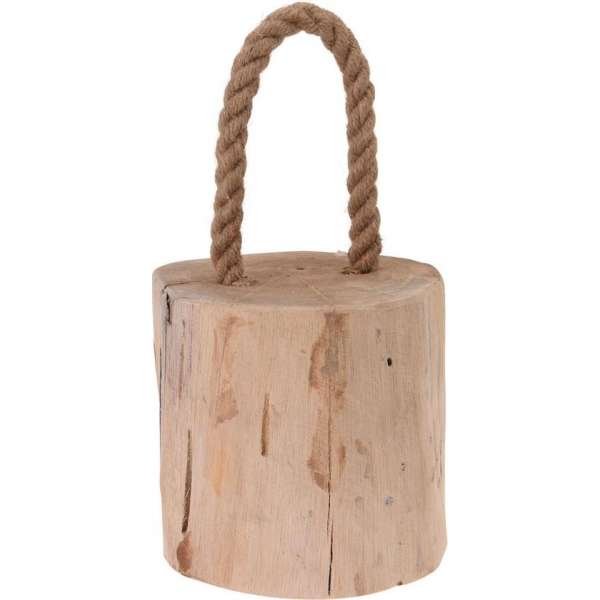 1x Deurstopper teak met draagtouw 19 cm - Huishouden - Woonaccessoires/benodigdheden - Deurstoppers/raamstoppers van hout