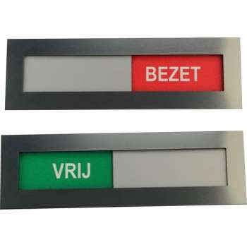 Vrij bezet schuifbord rvs-look (deurbordje) 145x48mm - achterkant voorzien van dubbelzijdig tape - 1 stuk