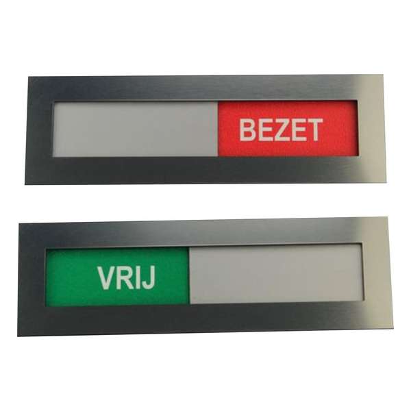 Vrij bezet schuifbord rvs-look (deurbordje) 145x48mm - achterkant voorzien van dubbelzijdig tape - 1 stuk