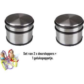 2 x RVS deurstoppers met gelukspoppetje