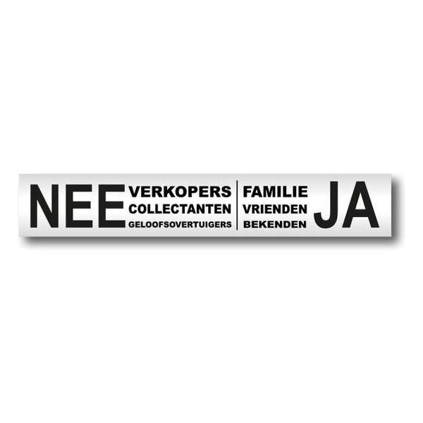 Nee Ja brievenbus sticker aluminium - Nee Verkopers - Ja Familie - Zwarte tekst - Promessa-Design