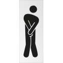 Deurbordje pictogram Toilet heren met hoge nood. 130 mm x 50 mm x 0,5 mm. Deur bordje pictogram toilet man nodig heren wc.