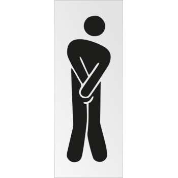 Deurbordje pictogram Toilet heren met hoge nood. 130 mm x 50 mm x 0,5 mm. Deur bordje pictogram toilet man nodig heren wc.