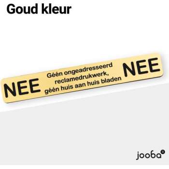 Luxe Nee Nee sticker brievenbus - Zwart / Goud - Nee Nee - 17.5 x 2.7 cm - Aluminium - Brievenbus sticker - Geen reclame sticker