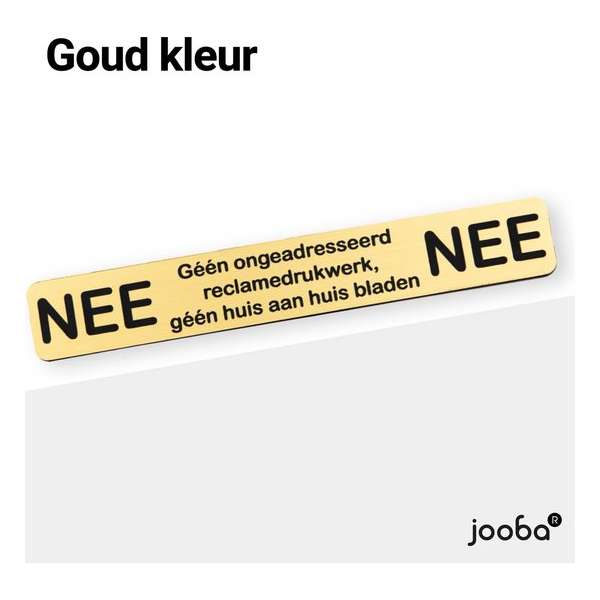 Luxe Nee Nee sticker brievenbus - Zwart / Goud - Nee Nee - 17.5 x 2.7 cm - Aluminium - Brievenbus sticker - Geen reclame sticker