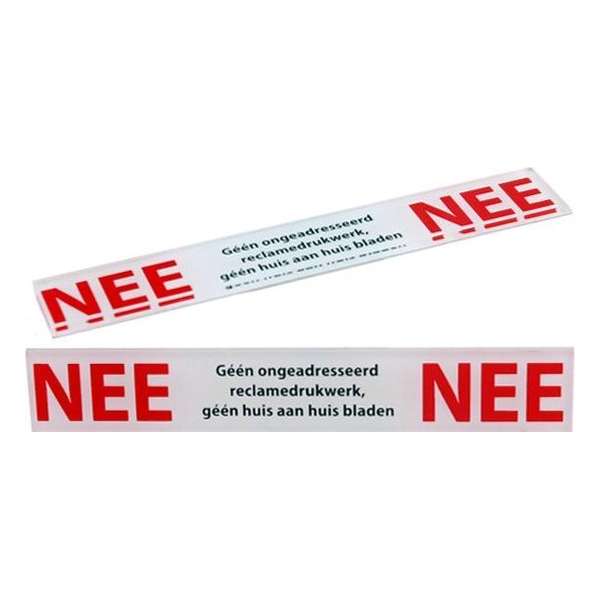 NEE NEE sticker brievenbus - Glashelder Acrylaat  -150 mm x 25 mm x 3 mm - Promessa-Design.