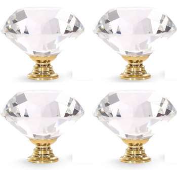 4 Stuks - Diamanten Kastgreep - Crystal Glass - Kast Knoppen - Lades - Dressoir - Boekenkast - Kledingkast  - 40mm - Goud)