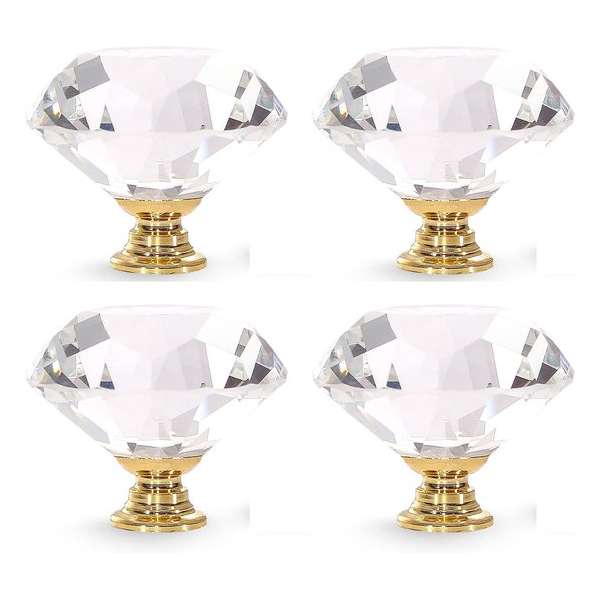 4 Stuks - Diamanten Kastgreep - Crystal Glass - Kast Knoppen - Lades - Dressoir - Boekenkast - Kledingkast  - 40mm - Goud)