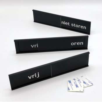 Schuifbordje Vrij - Niet storen - 255 mm x 57 mm - Bevestiging twee 3M dubbelzijdige stickers - Promessa-Design.