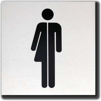 Toiletbordje Genderneutraal Dames Heren WC. - Geborsteld Aluminium. - 12 cm x 12 cm.