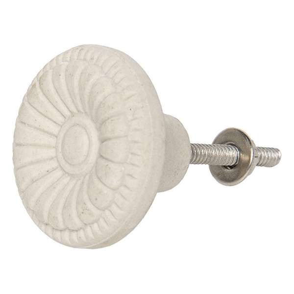 Clayre & Eef Deurknop Ø 4 cm Creme Keramiek Rond Bloem Meubelknop