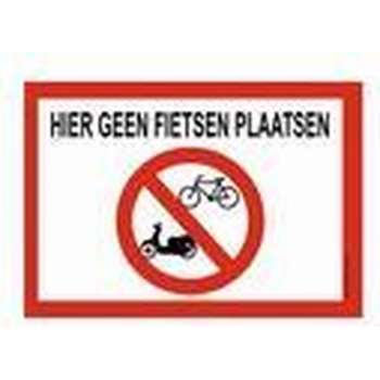 Bordje - Hier geen fietsen plaatsen - geen rijwielen + 4 boorgaten, schroeven met bijpassend afdekkapje