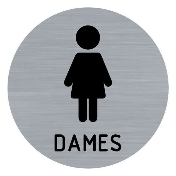 Deurbordje - toiletbord - damestoilet - bordje - dames - rond met RVS look