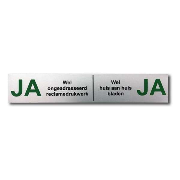 JA JA Brievenbussticker aluminium - 150 mm x 25 mm x 1 mm - Bevestiging 3M plakstrip - Promessa-Design.