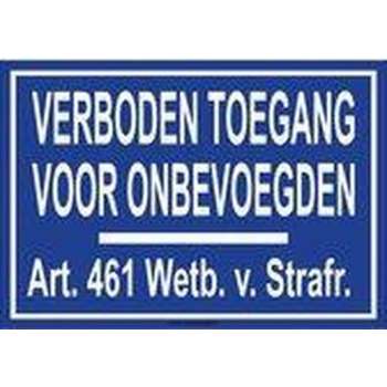 Bordje - Verboden toegang - Art. 461 + 4 boorgaten, schroeven met bijpassend afdekkapje