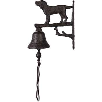 Clayre & Eef Ouderwetse Deurbel Gietijzer Hond 8*15*20 cm Bruin Ijzer Rond Tuinbel Buitenbel Bel met Klepel